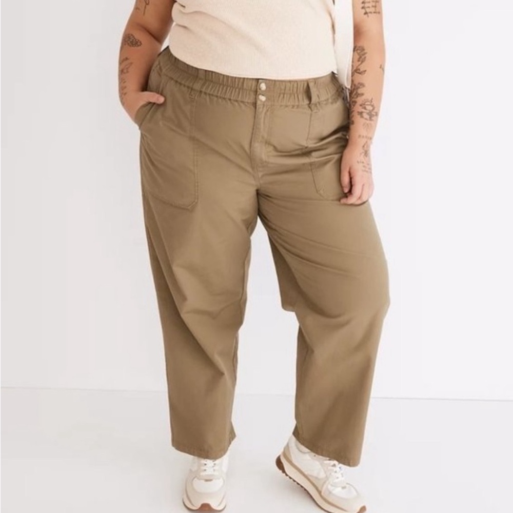 Madewell Cotton Ripstop Pull-On Straight Cargo Pants in Khaki Green Size L